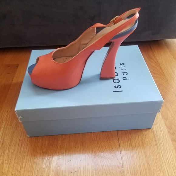 Isabelle Paris Orange Leather Peep Toe Platform Heels EU 39 Made in Italy - Picture 1 of 5